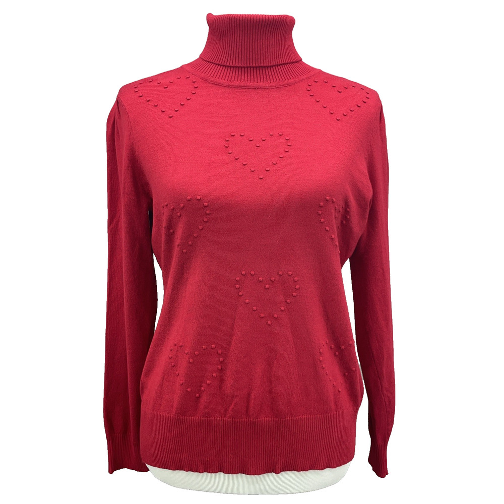 Love Scarlett Womens M Red Long Sleeve Turtle Neck Raised Dot Heart Pattern Vday